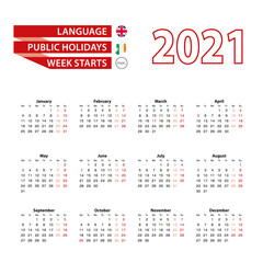 Calendar 2021 in English language with public holidays the country of Ireland in year 2021.