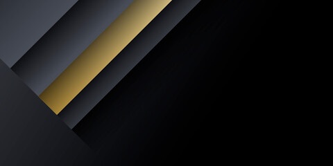 Black gold grey abstract presentation background with 3D overlap layers