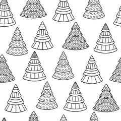 Seamless pattern with Christmas trees, coloring page