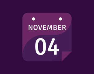 4 November, November 4 icon Single Day Calendar Vector illustration
