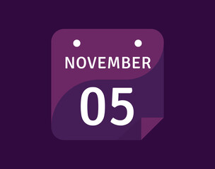 5 November, November 5 icon Single Day Calendar Vector illustration