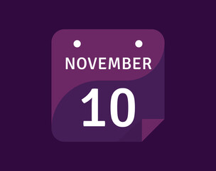 10 November, November 10 icon Single Day Calendar Vector illustration