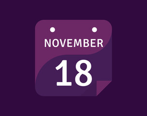 18 November, November 18 icon Single Day Calendar Vector illustration