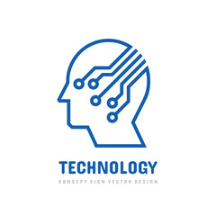Head brain logo design. Computer electronic technology logo sign. Concept vector illustration. 
