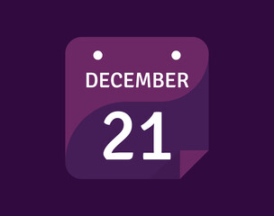 21 December, December 21 icon Single Day Calendar Vector illustration