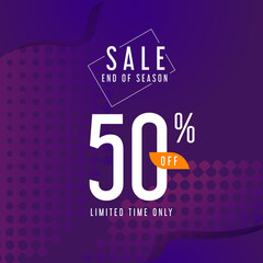 End of season sale banner design on purple background