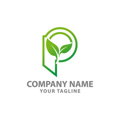 Eco green P logotype for company. Colorful eco clean multi layered logotype design. Leaf symbol in original style. Best for branding and identity for ecological companies