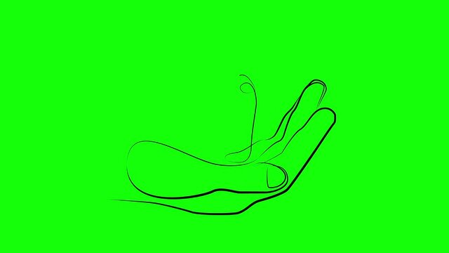 Hand and baby feet with one line. Black line animation on green background