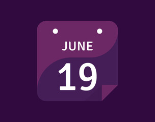 19 June, June 19 icon Single Day Calendar Vector illustration
