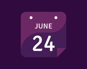 24 June, June 24 icon Single Day Calendar Vector illustration