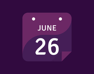 26 June, June 26 icon Single Day Calendar Vector illustration