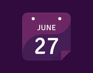 27 June, June 27 icon Single Day Calendar Vector illustration