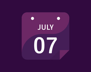 7 July, July 7 icon Single Day Calendar Vector illustration