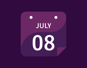 8 July, July 8 icon Single Day Calendar Vector illustration