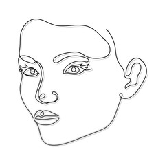 line woman face with a mouth and two eyes on a white background