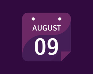 9 August, August 9 icon Single Day Calendar Vector illustration