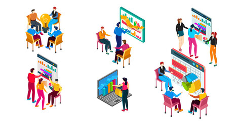 Qualitative Isometry a set of compositions for presentations and successful advertising for learning and coaching. Vector isometric concept.