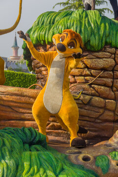Paris, France - April 24, 2015: A picture of Timon, from The Lion King movie, in Disneyland Paris.