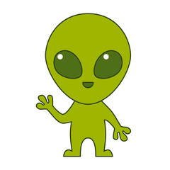 Cute green alien isolated on white background. Flat design for poster or t-shirt. Vector illustration
