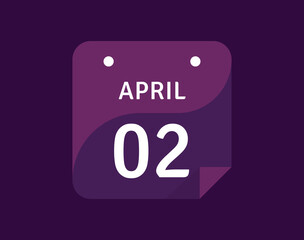 2 April, April 2 icon Single Day Calendar Vector illustration