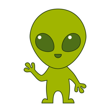 Cute green alien isolated on white background. Flat design for poster or t-shirt. Vector illustration