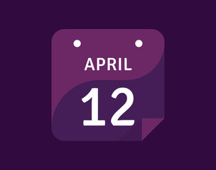 12 April, April 12 icon Single Day Calendar Vector illustration