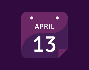 13 April, April 13 icon Single Day Calendar Vector illustration