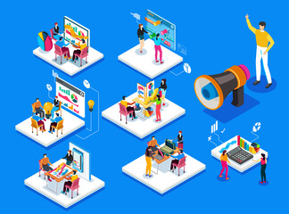 teamwork and business planning. Creative vector isometric illustration.