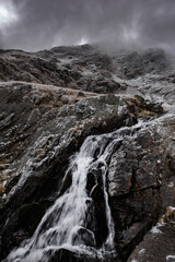water fall in the mountains. winter landscape