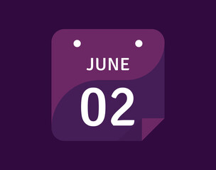 2 June, June 2 icon Single Day Calendar Vector illustration