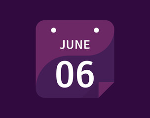 6 June, June 6 icon Single Day Calendar Vector illustration