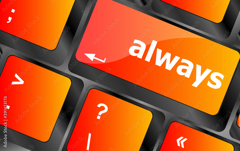 Poster computer keyboard button with always word on it