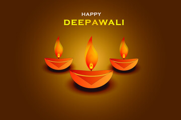 Happy Deepawali illustration. Diya's illuminated with bright flame arranged on floor and traditional floral mandala design beneath in a festive vintage background. greeting card& banner model dipavali