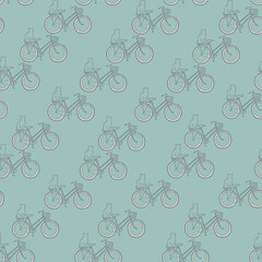 Vector green grey bikes cats seamless pattern