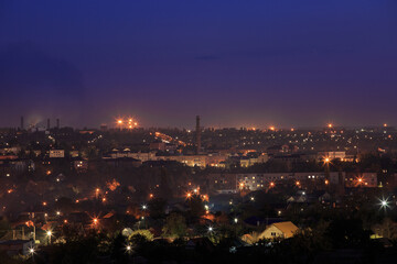The landscape of a night city in Eastern Europe