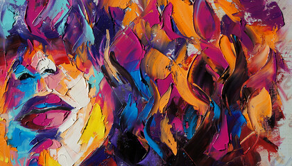 Louise - oil painting. Conceptual abstract picture of a beautiful girl. Oil painting and palette knife on canvas.