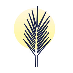 plant with stem, one line style with background yellow