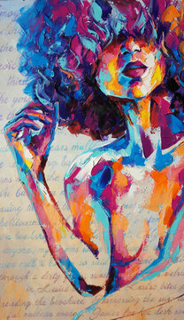 Louise - oil painting. Conceptual abstract picture of a beautiful girl. Oil painting and palette knife on canvas.
