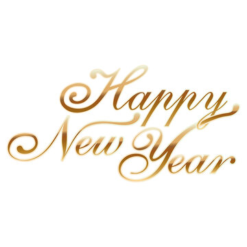 happy new year in golden lettering on withe background