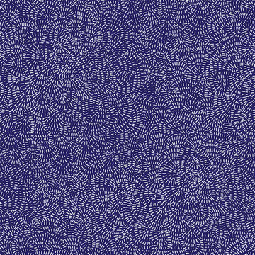 Vector seamless abstract pattern from white hand drawn chaotic stroke lines on a dark blue background. Organic ornament, wallpaper, wrapping paper, Bohemian textile print