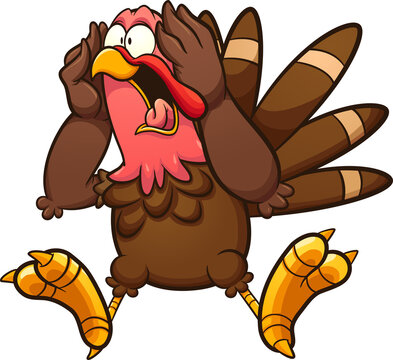 Fat scared cartoon screaming turkey. Vector clip art illustration with simple gradients. All on a single layer. 
