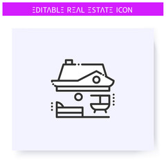 Bedroom and bathroom at house line icon. House planning. Interior and home arrangements. Real estate agency concept. Lease home and housing amenities. Isolated vector illustration. Editable stroke 