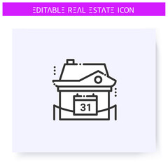 Year built house line icon. New building. Buying a modern, new apartment. Real estate agency, housing business concept. Lease home and housing amenities. Isolated vector illustration. Editable stroke 