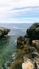 Fototapeta premium sea, beach, coast, water, ocean, landscape, nature, rock, rocks, sky, blue, stone, seascape, summer, island, bay, coastline, shore, travel, beautiful, horizon, wave, waves, sand, view