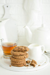 Chocolate oatmeal cookies. Homemade baking. Selective focus.