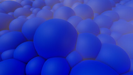 Abstract background surface of blue spheres glowing with yellow light 3d render