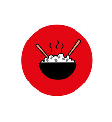 graphic illustration of warm rice food in a brown bowl with two chopsticks, delicious, unique, interesting, and, japanese food. Great for restaurant food icons, food designs, and food logos