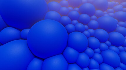 Abstract background surface of blue spheres glowing with yellow light 3d render