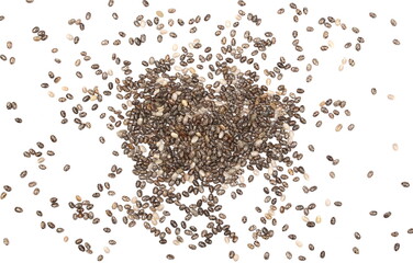 Chia seeds isolated on white background, top view