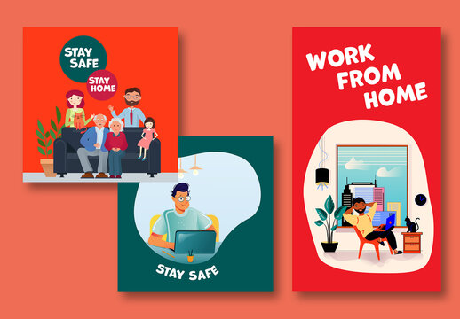 Stay Home Illustration Social Posts